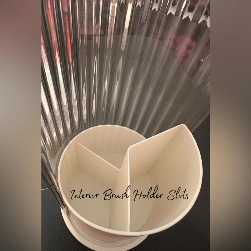 NEW Clear Dust Proof Rotating Makeup Brush, Organizer Clear Black, White Base